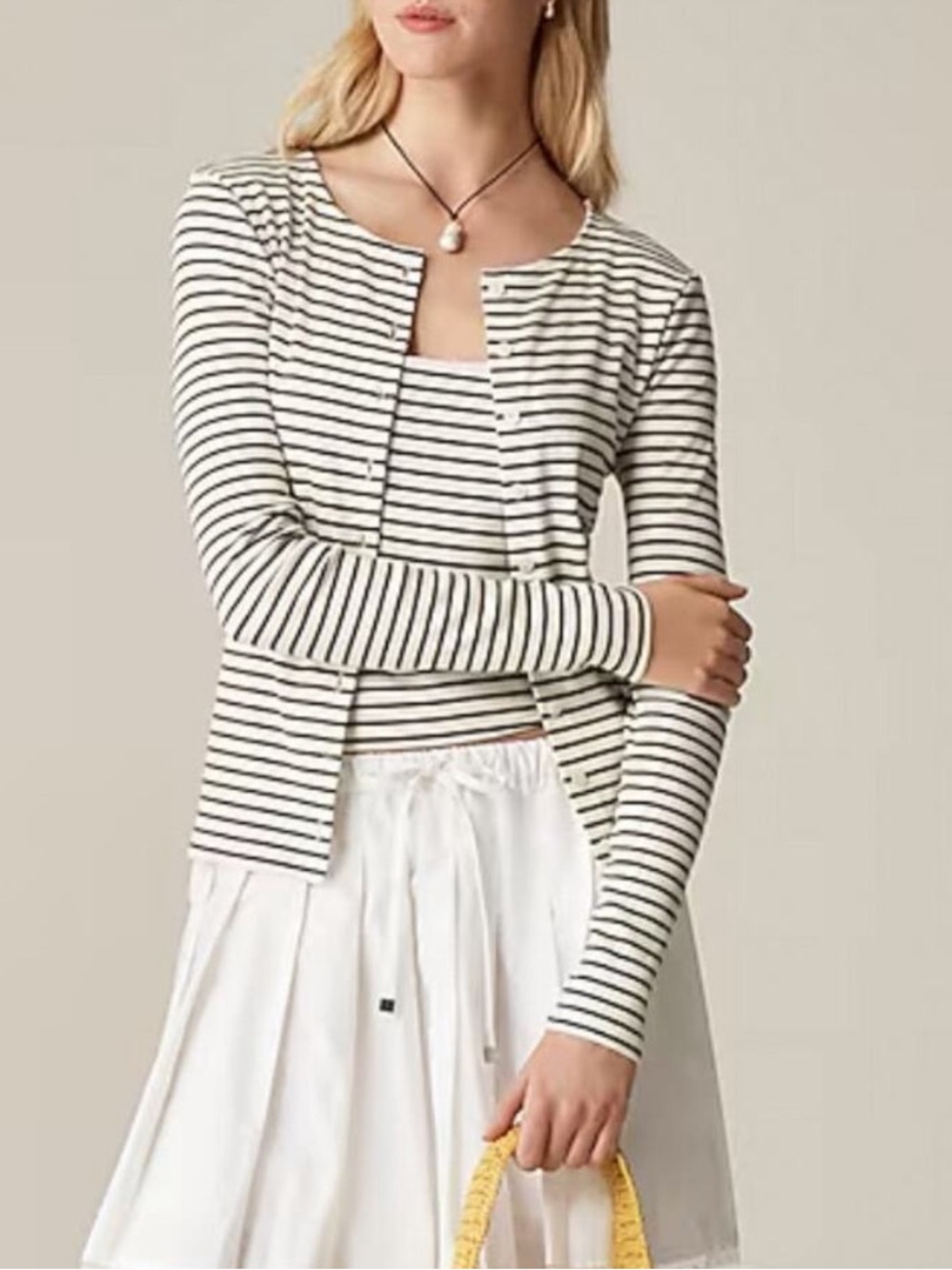 J. Crew pointelle olive stripe sweater set